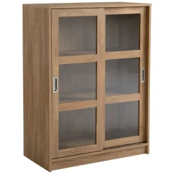 Discount Honeybloom Fullerton 3-Shelf Sliding Door Cabinet Outlet Cabinets & Chests