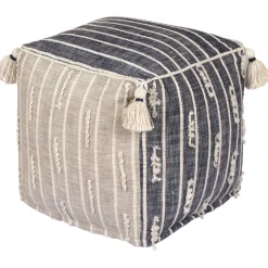 Discount Honeybloom Nora Blue Woven Embroidered Pouf, 18 Promotion Ottomans & Poufs