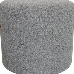 Online Honeybloom Rica Textured Pouf With Faux Leather Handles, Grey Less Expensive Ottomans & Poufs