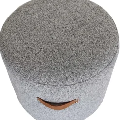 Online Honeybloom Rica Textured Pouf With Faux Leather Handles, Grey Less Expensive Ottomans & Poufs