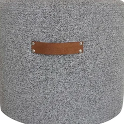 Online Honeybloom Rica Textured Pouf With Faux Leather Handles, Grey Less Expensive Ottomans & Poufs