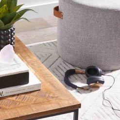 Online Honeybloom Rica Textured Pouf With Faux Leather Handles, Grey Less Expensive Ottomans & Poufs