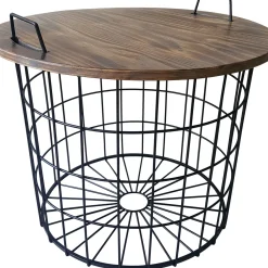 Outlet Honeybloom Round Wire Basket Table With Removable Wood Top Discount Accent Tables