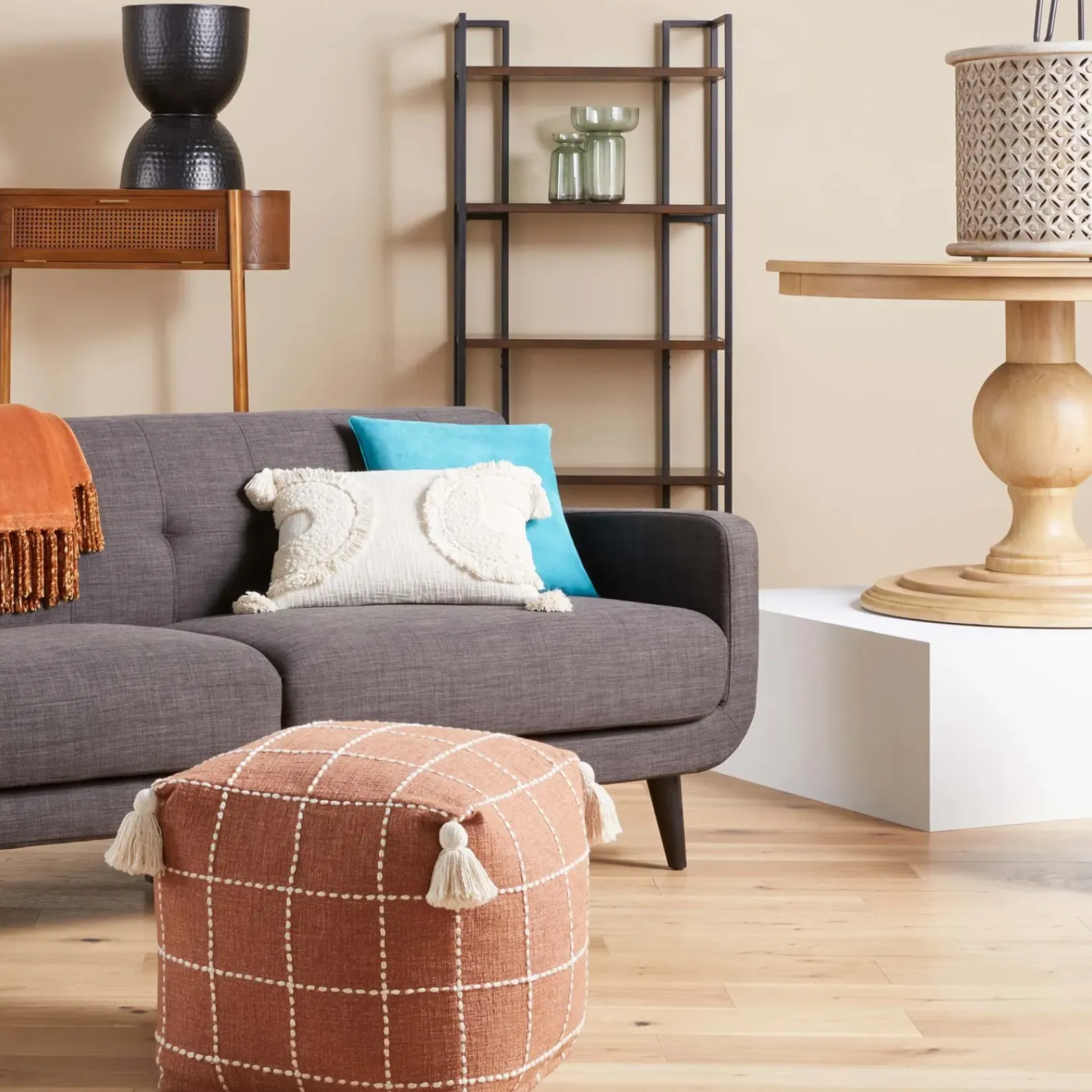 Honeybloom Shiva Brown Woven Pouf Flash Sale Ottomans & Poufs