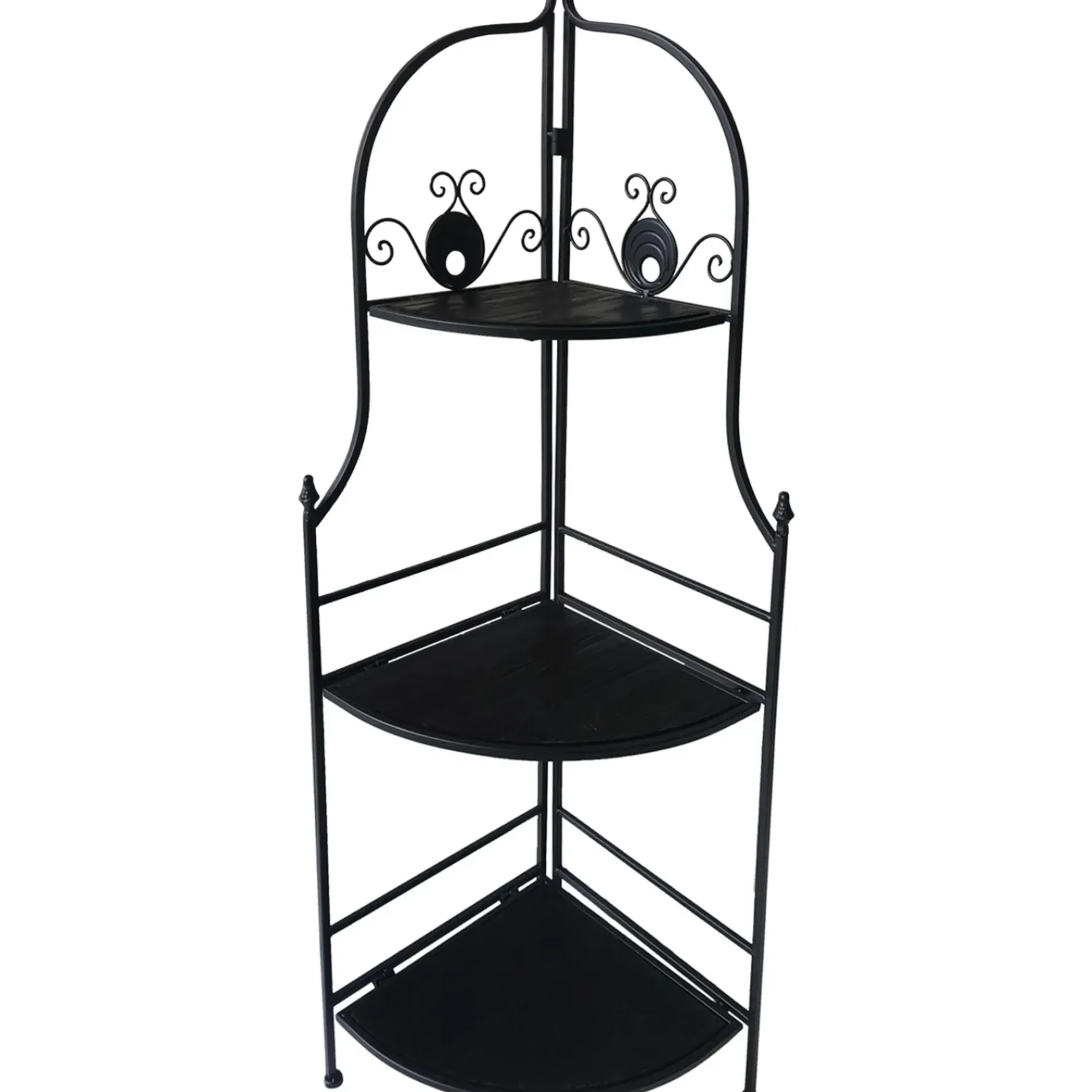 Online 48In. Black Metal Corner Rack With Folding Wood Shelves Discount Baker'S Racks & Bar Carts