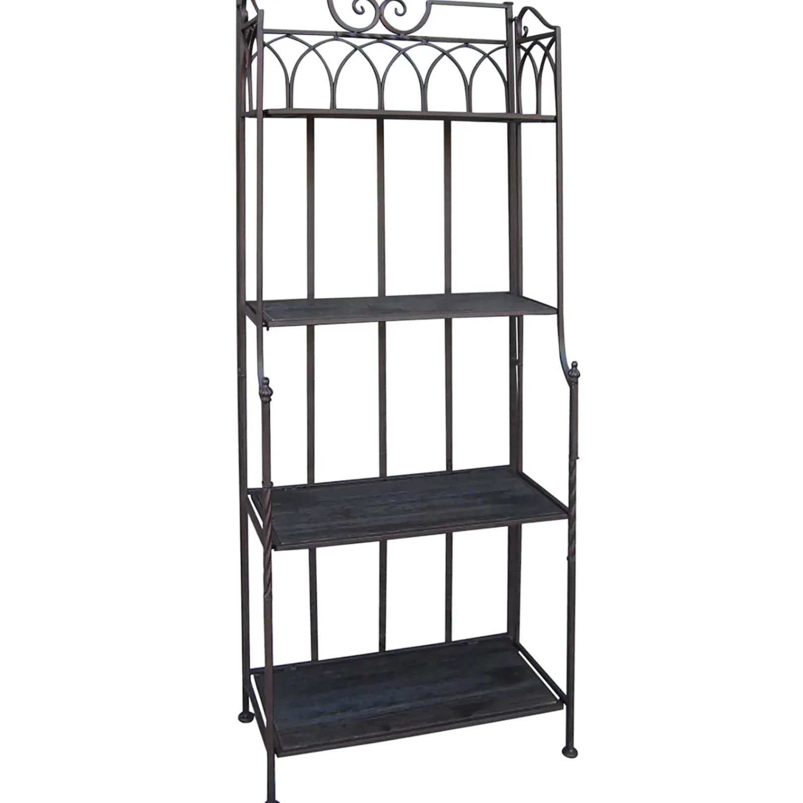 Discount 61In. Brown Decorative Arch Metal Rack With Folding Wood Top Shelves Clearance Baker'S Racks & Bar Carts