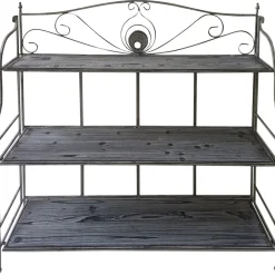 New 40In. Rustic Metal Rack With Folding Wood Top Shelves Outlet Baker'S Racks & Bar Carts