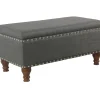Sale Jasmine Charcoal Grey Upholstered Storage Bench With Nail Heads Discount Online Stools & Benches