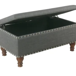 Sale Jasmine Charcoal Grey Upholstered Storage Bench With Nail Heads Discount Online Stools & Benches