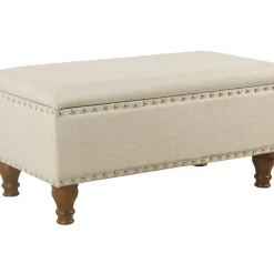 Clearance Jasmine Linen Storage Ottoman, Natural Less Expensive Stools & Benches