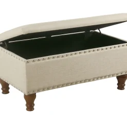 Clearance Jasmine Linen Storage Ottoman, Natural Less Expensive Stools & Benches