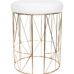 Online Keira Glazed Gold Wire Vanity Stool & Padded White Faux Leather Seat Cheaper Stools & Benches