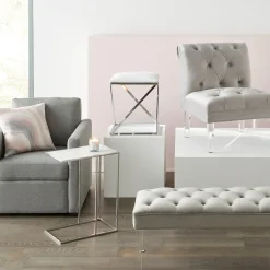 Hot Laila Ali Grey Tufted Accent Chair With Clear Acrylic Legs Outlet Accent Chairs