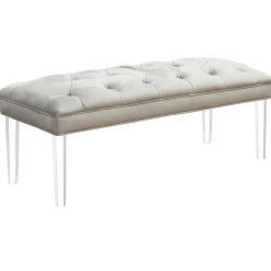 Outlet Laila Ali Grey Tufted Acrylic Leg Bench, Kd Online Discount Stools & Benches