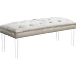 Outlet Laila Ali Grey Tufted Acrylic Leg Bench, Kd Online Discount Stools & Benches
