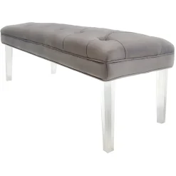 Laila Ali Grey Tufted Bench With Clear Acrylic Legs Promotion Benches