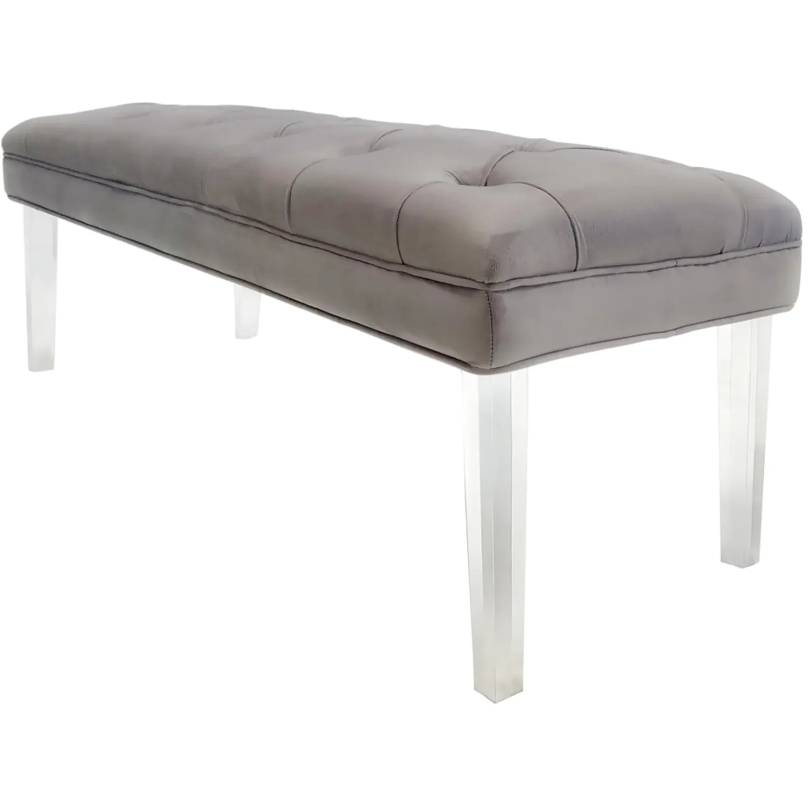 Laila Ali Grey Tufted Bench With Clear Acrylic Legs Promotion Benches