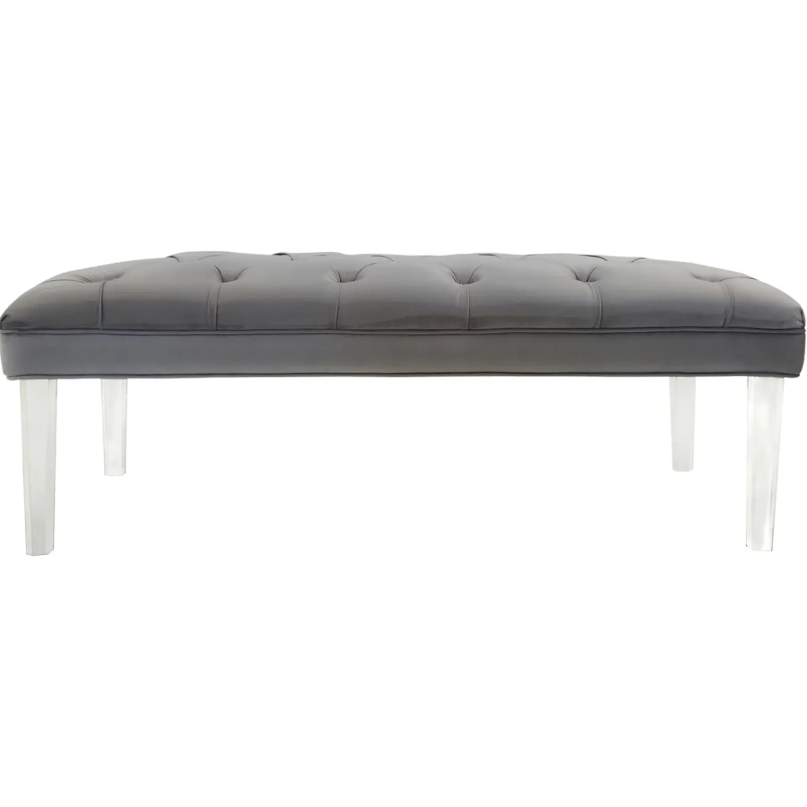 Laila Ali Grey Tufted Bench With Clear Acrylic Legs Promotion Benches
