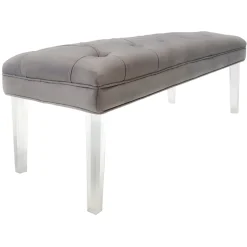 Laila Ali Grey Tufted Bench With Clear Acrylic Legs Promotion Benches