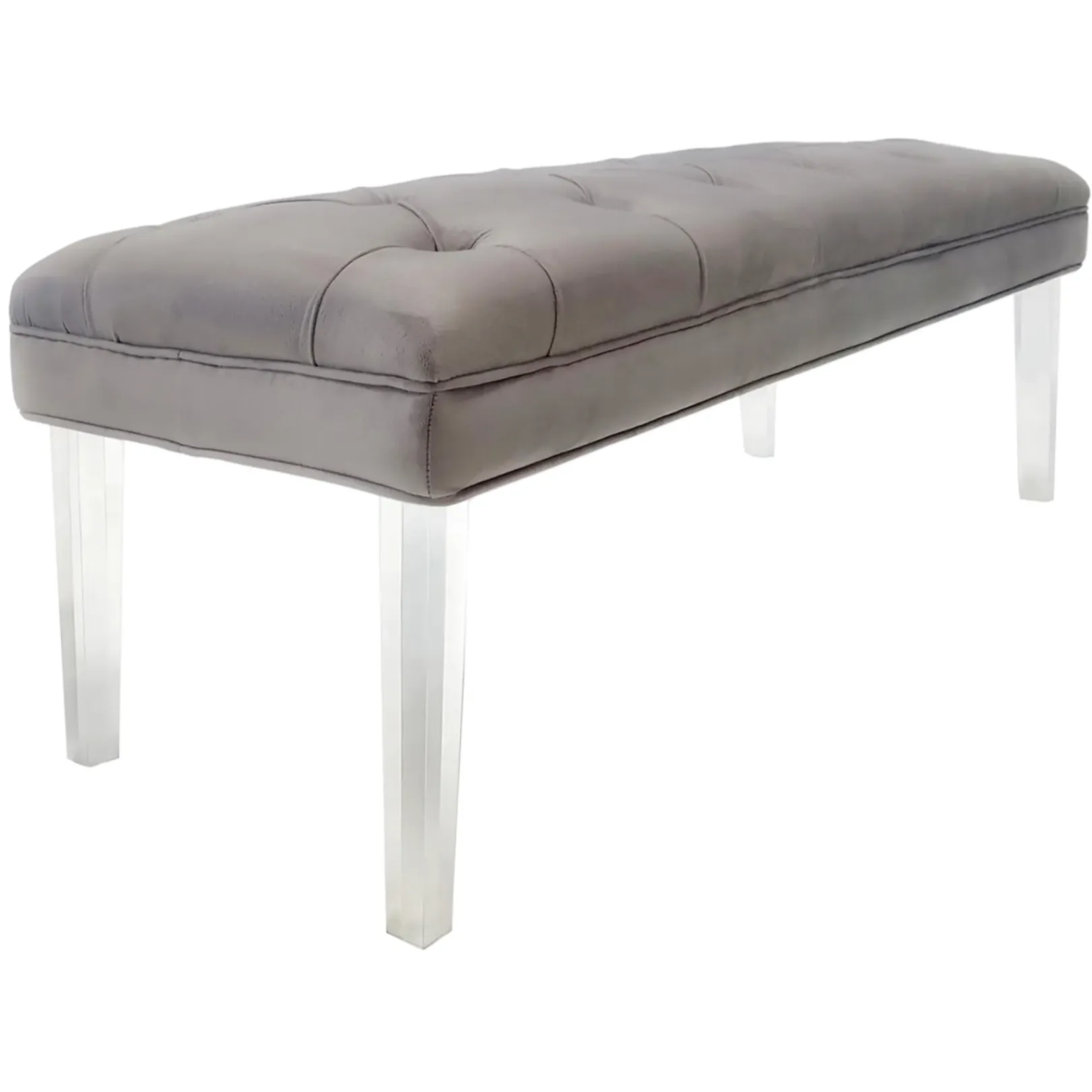 Laila Ali Grey Tufted Bench With Clear Acrylic Legs Promotion Benches