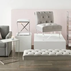 Laila Ali Grey Tufted Bench With Clear Acrylic Legs Promotion Benches