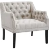 Lena Ivory Velvet Tufted Armchair With Nailhead Trim Discount Online Accent Chairs