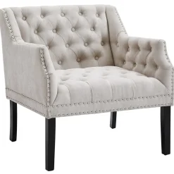 Lena Ivory Velvet Tufted Armchair With Nailhead Trim Discount Online Accent Chairs