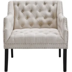 Lena Ivory Velvet Tufted Armchair With Nailhead Trim Discount Online Accent Chairs