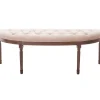 New Lourdes Ivory Linen Tufted Curved Bench W/Distressed Wood Legs Opening Sales Benches