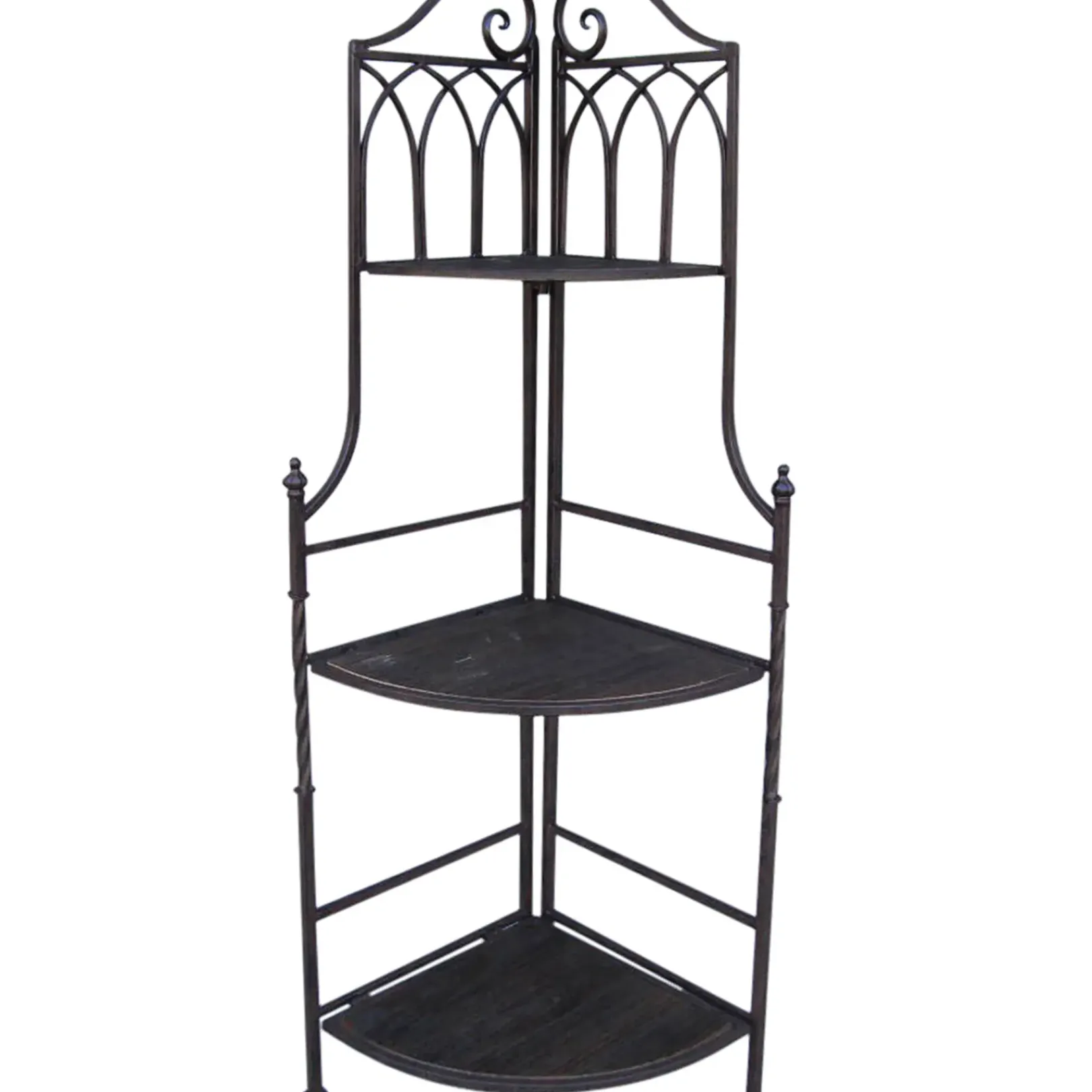 Hot Metal Corner Rack With Brown Decorative Arch & Folding Wood-Top Shelves, 47 Gift Selection Baker'S Racks & Bar Carts