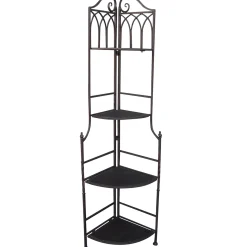 Hot Metal Corner Rack With Brown Decorative Arch & Folding Wood-Top Shelves, 63 Online Discount Baker'S Racks & Bar Carts