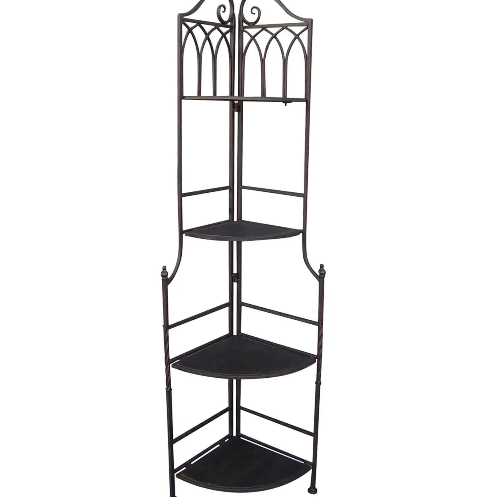 Hot Metal Corner Rack With Brown Decorative Arch & Folding Wood-Top Shelves, 63 Online Discount Baker'S Racks & Bar Carts