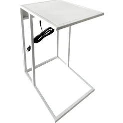Clearance Metal C-Table With Usb Port, White Premium Accent Tables