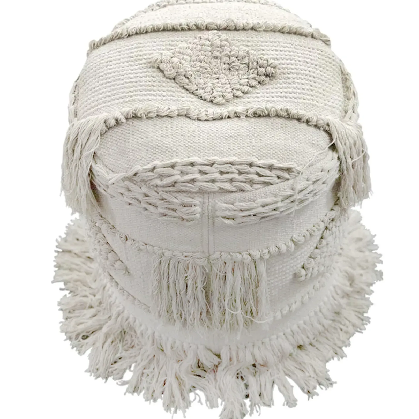 Hot Nala Handwoven Fringe Round Pouf Less Expensive Ottomans & Poufs