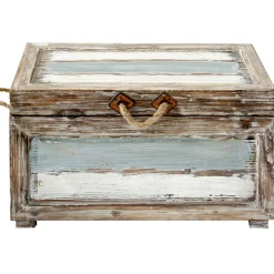 Discount Nantucket Weathered Wood Decorative Storage Trunk, Medium Fashion Accent Tables