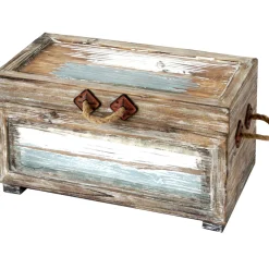 Online Nantucket Weathered Wood Decorative Storage Trunk, Small Discount Online Accent Tables