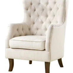 New Norfolk Cream Linen Tufted High Back Arm Chair Promotion Accent Chairs