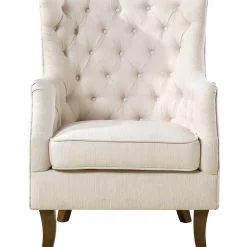 New Norfolk Cream Linen Tufted High Back Arm Chair Promotion Accent Chairs