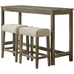 Discount Oak Lawn Light Grey 3-Piece Sofa Table Set With Ivory Upholstered Counter Stools, 42 Cheaper Dining Tables & Sets