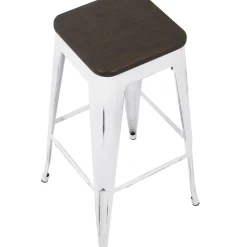 Oregon Vintage White Industrial Backless Barstool, 30 Opening Sales Barstools