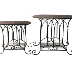 Outlet Oval Wood Top Gothic Table With Brown Arch Decorative Metal, Small Good Quality Accent Tables