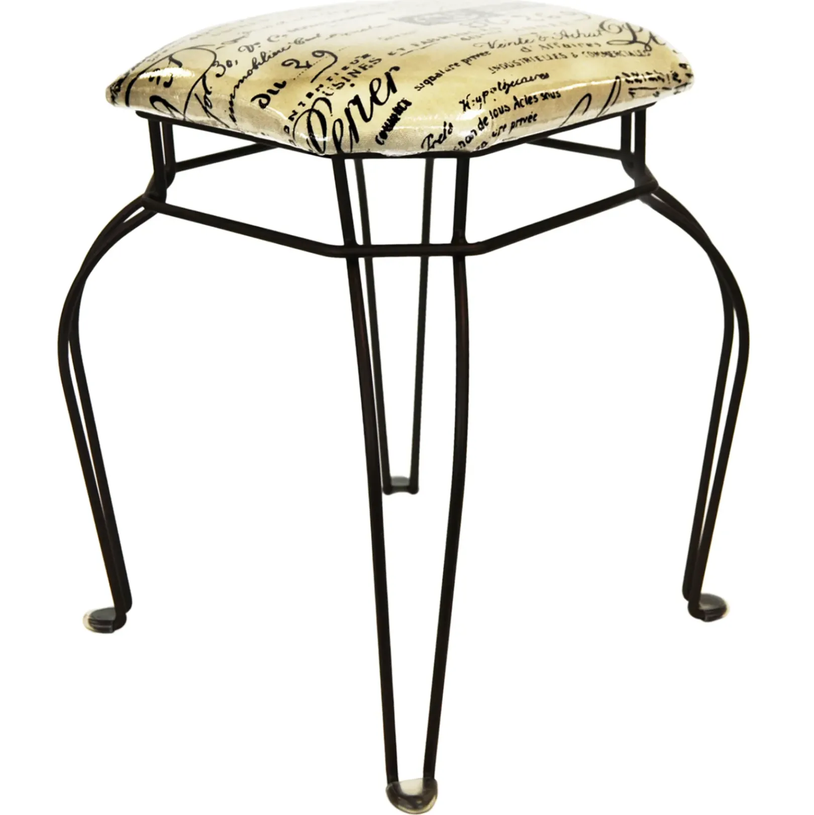 Discount Paris Post Matte Black Wire Vanity Stool/Taupe Printed Fabric Seat Gift Selection Stools & Benches