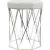 Online Prisma Chrome Wire Vanity Stool/Padded White Faux Leather Seat Featured Stools & Benches