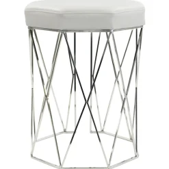 Online Prisma Chrome Wire Vanity Stool/Padded White Faux Leather Seat Featured Stools & Benches