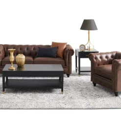 Hot Providence Chesterfield Brown Faux Leather Tufted Sofa, 79 Opening Sales Sofas & Settees & Loveseats