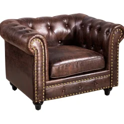 Sale Providence Chesterfield Tufted Brown Faux Leather Rolled Arm Chair Online Discount Accent Chairs