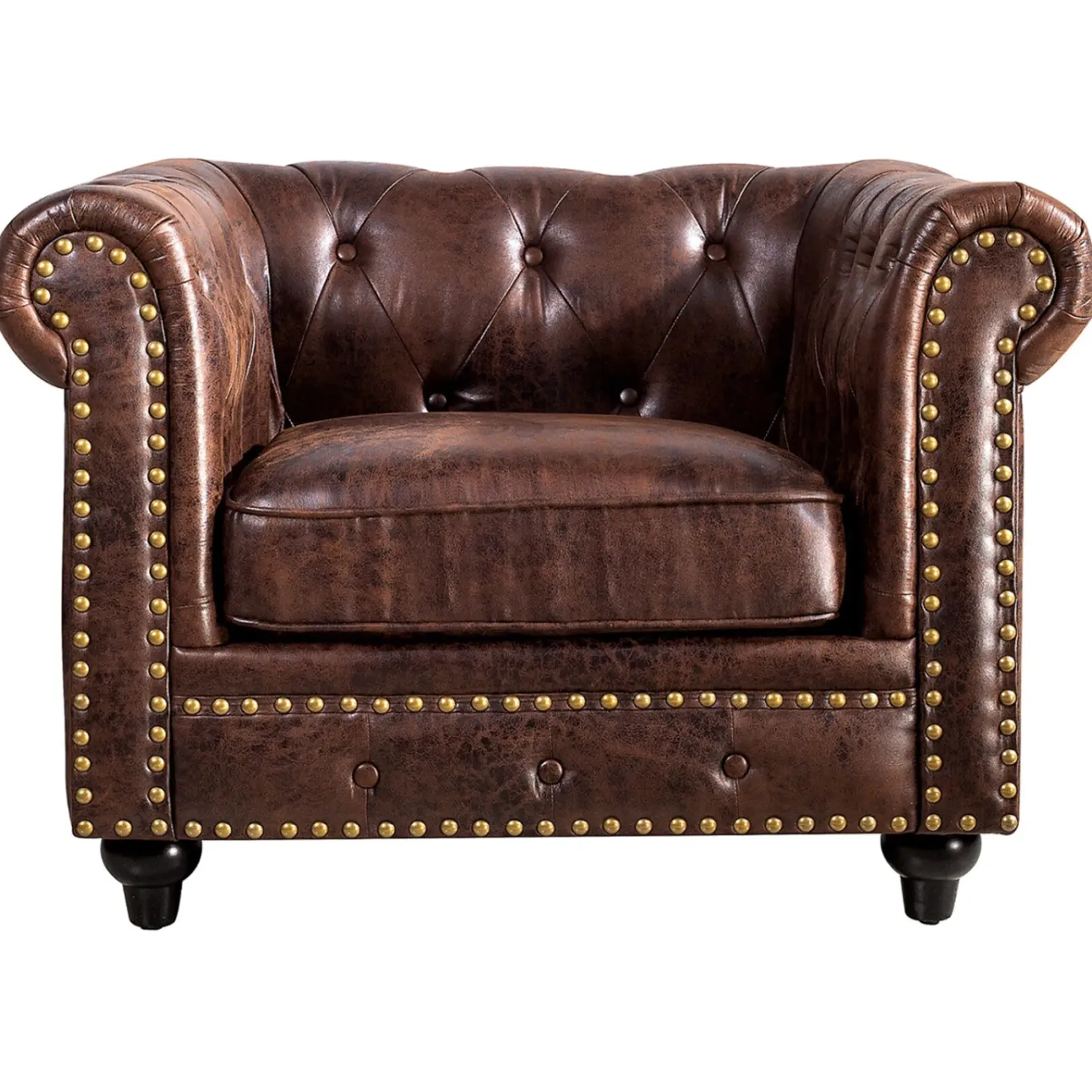Sale Providence Chesterfield Tufted Brown Faux Leather Rolled Arm Chair Online Discount Accent Chairs