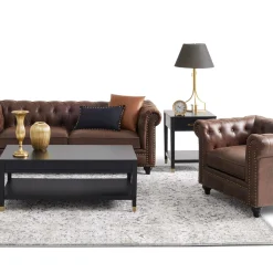 Sale Providence Chesterfield Tufted Brown Faux Leather Rolled Arm Chair Online Discount Accent Chairs