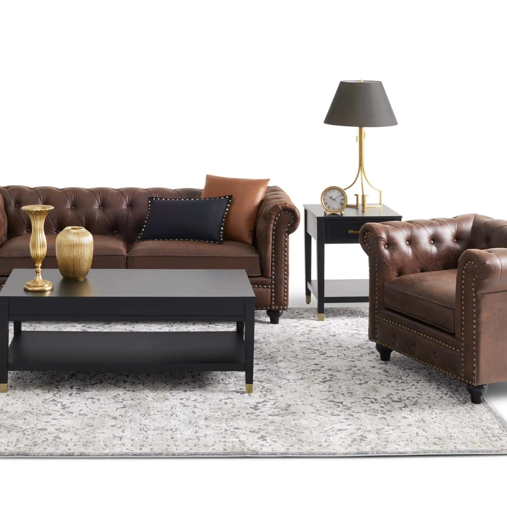 Sale Providence Chesterfield Tufted Brown Faux Leather Rolled Arm Chair Online Discount Accent Chairs