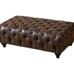Clearance Providence Chesterfield Tufted Brown Faux Leather Ottoman Featured Ottomans & Poufs